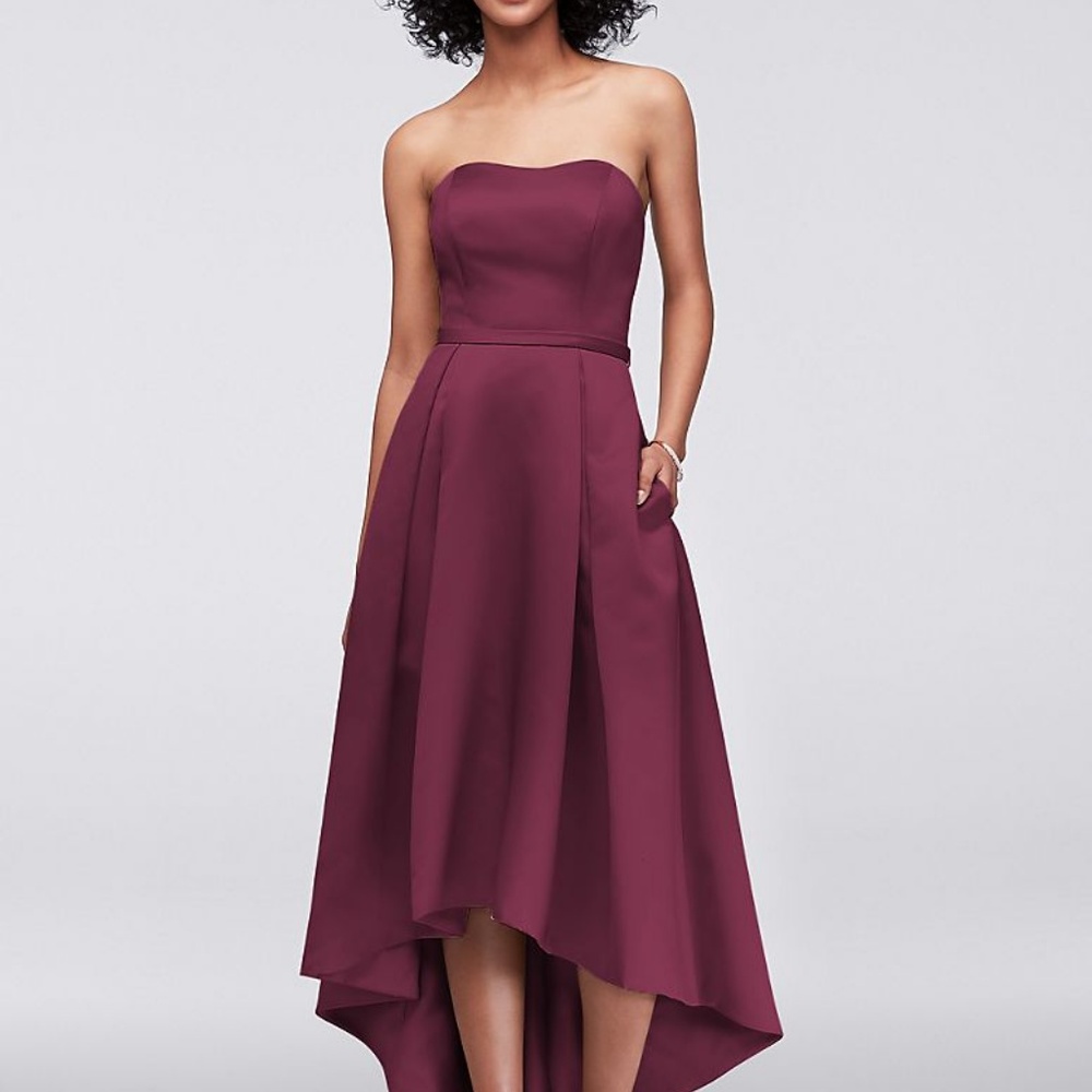 High-Low Satin Bridesmaid Dress with Pockets